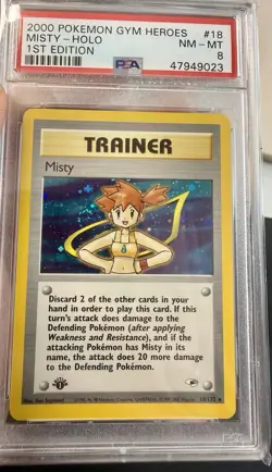 Misty 18/132 PSA 8 Pokemon Gym Heroes 1st Edition Holo Rare Swirl 💫 - Image 1