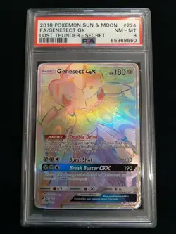 Graded PSA 8 2018 Pokemon Sun & Moon GENESECT GX #224 Lost Thunder NM - MT - Image 1