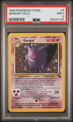 1999 Pokemon Fossil #5 Gengar - Holo PSA 9 - Image 1