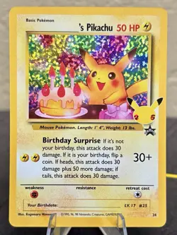 Birthday Pikachu #24 Celebrations Holo Pokemon NM - Image 1