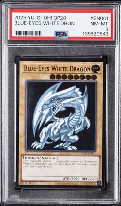 2025 YU-GI-OH! OP28-OTS TOURNAMENT PACK 28 #EN001 BLUE-EYES WHITE DRAGON PSA 8 - Image 1