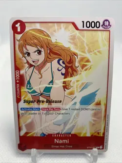 2022 One Piece Super Pre-Release Nami Gold Stamp ST01-007 English Card 1st Set - Image 1