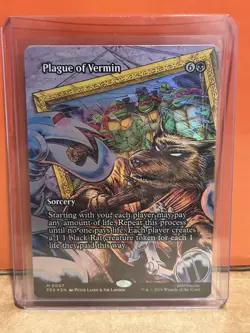 MTG Plague of Vermin BORDERLESS FOIL #0007 TMNT PZA Mythic NM Near Mint - Image 1