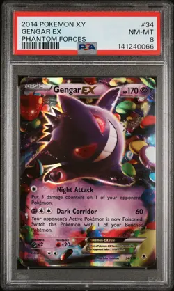 2014 POKEMON XY PHANTOM FORCES #34 GENGAR EX PSA 8 - Image 1