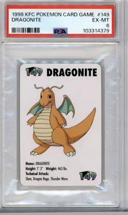 PSA 6 ENGLISH POKEMON KFC DRAGONITE #149 APPLAUSE 1998 349B - Image 1