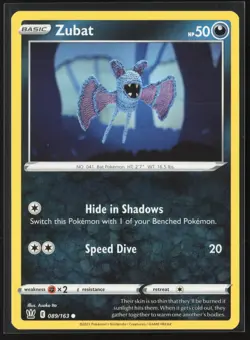Zubat Common SWSH05: Battle Styles 089/163 NM Pokemon Card Asako Ito Crochet - Image 1