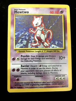 Mewtwo 10/102 Holo Rare Base Set WOTC Pokemon Card - LP/MP - Image 2
