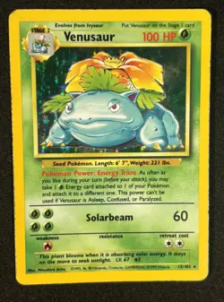 Pokemon TCG Venusaur 15/102 Base Set Holo Vintage 1999 WOTC Moderately Played - Image 1