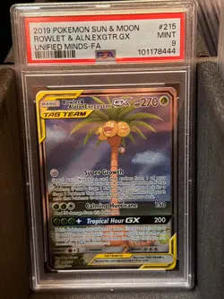 Pokemon TCG Rowlet & Alolan Exeggutor GX 215/236 Alternate Full Art PSA 9 - Image 1