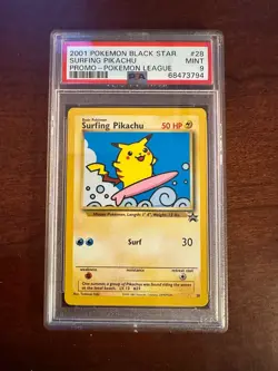 Pokemon League Black Star Surfing Pikachu Promo #28 PSA9 Cert # 68473794 - Image 2