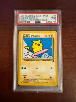 Pokemon League Black Star Surfing Pikachu Promo #28 PSA9 Cert # 68473794 - Image 3