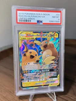 Pokemon Raichu & Alolan Raichu GX 54/236 Unified Minds PSA 8 Ultra Rare Holo - Image 3