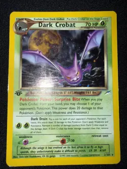 DARK CROBAT RARE 1st FIRST EDITION POKEMON 2/105 HOLO CARD NEO DESTINY MP - Image 1
