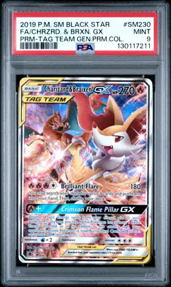 2019 POKEMON BLACK STAR SM230 FULL ART/CHARIZARD & BRAIXEN GX TAG TEAM PSA 9 - Image 1
