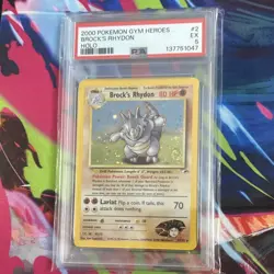 Pokemon Brock's Rhydon Holo 2/132 Gym Hero’s PSA 5 💫SWIRL 💫 - Image 1