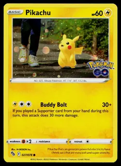 Pikachu 027/078 Cosmo Holo Common Pokemon GO Pokemon Near Mint - Image 1