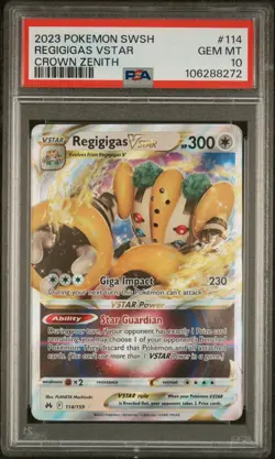 2023 POKEMON SWORD & SHIELD CROWN ZENITH #114 REGIGIGAS VSTAR PSA 10 - Image 1
