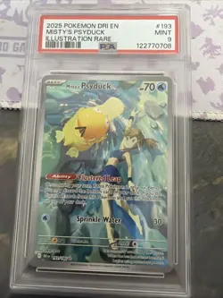 Pokemon 2025 Mistys Psyduck Illustration Rare Card 193/182 PSA 9 - Image 1