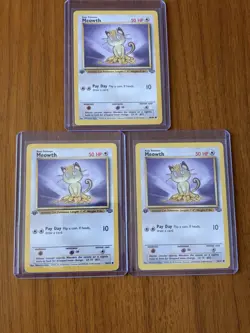 Pokemon TCG Base Set Meowth 1st Edition 56/64 Lot of 3 Cards English 1999 (3x) - Image 4