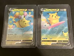 Flying and Surfing Pikachu V - 2 Card Set - Celebrations Pokemon NM - Image 1