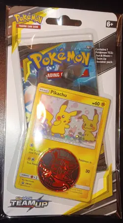 POKEMON TCG TEAM UP CHECKLANE BLISTER BOOSTER PACK W/PIKACHU SM162 820650801976 - Image 1