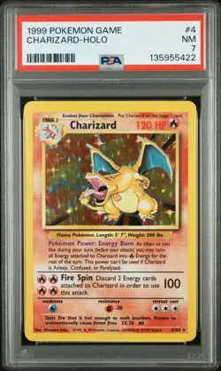1999 POKEMON BASE SET UNLIMITED #4 CHARIZARD-HOLO PSA 7 - Image 1