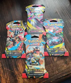 Pokemon TCG, All 4 Mega Evolutions Sleeved Booster Packs - Full Art Set 2025 - Image 1
