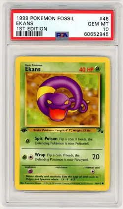 1999 Pokemon Fossil #46 Ekans 1st Edition PSA 10 - Image 1