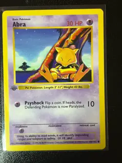 Pokemon Card - Abra 1st Edition Base Set Shadowless 43/102 LP - Image 1
