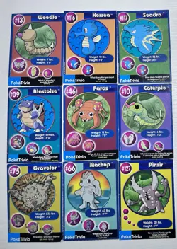 PokeTrivia Lot Of 9 Pokemon Cards Total #66 #75 #10 #139 #46 #9 #13 #116 #117 HP - Image 1
