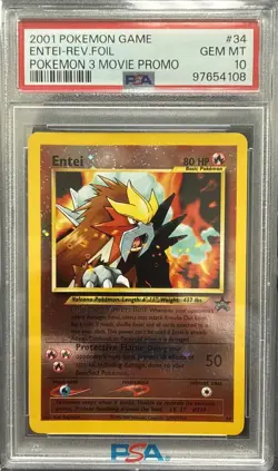 2001 Pokemon Entei Movie 3 Reverse Holo Black Star Promo #34 PSA 10 - Image 1