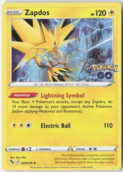 Zapdos Holo Holo Rare Pokemon GO 029/078 NM - Image 1