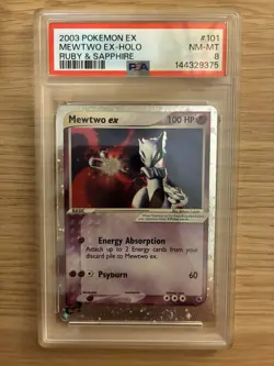 2003 POKEMON EX RUBY & SAPPHIRE #101 MEWTWO EX-HOLO PSA 8 NEW CERT BOTTOM SWIRL - Image 1