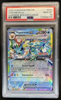 2025 Pokemon Prismatic Evolutions Vaporeon ex Promos Surprise Box 023/131 PSA 10 - Image 1