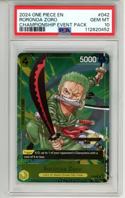 PSA GEM MT 10 Roronoa Zoro (CS Event Pack Vol. 3) P-042 One Piece Promo Foil - Image 1