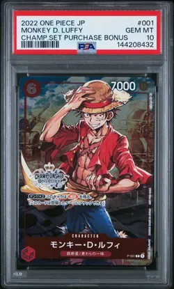 2022 One Piece Japanese Champ Set Purchase Bonus #001 Monkey D Luffy PSA 10 - Image 1
