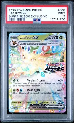 Pokemon Prismatic Evolutions Leafeon ex 006/131 Surprise Box Stamped - PSA 9 - Image 1