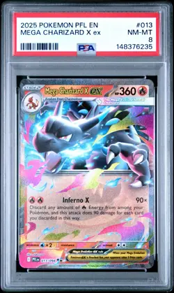 2025 POKEMON PFL EN-PHANTASMAL FLAMES #013 MEGA CHARIZARD X EX PSA 8 (FREE S&H) - Image 1