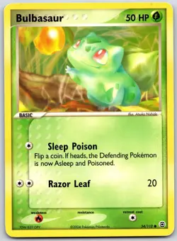 POKEMON FIRERED & LEAFGREEN BULBASAUR 54/112 COMMON NON HOLO NM - Image 1
