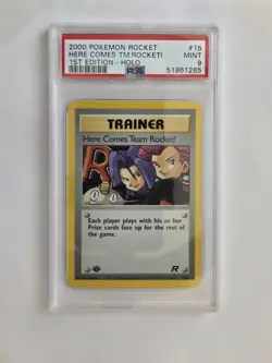 Pokemon PSA 9 1st Edition Here Comes Team Rocket! 15/82 Team Rocket Holo - Image 1