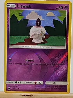 Pokemon Basic Litwick 101/214 Sun-Moon Lost Thunder Reverse Holo Excellent Shape - Image 1