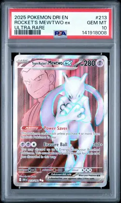 2025 POKEMON DRI EN-DESTINED RIVALS ULTRA RARE TEAM ROCKET'S MEWTWO EX PSA 10 - Image 1