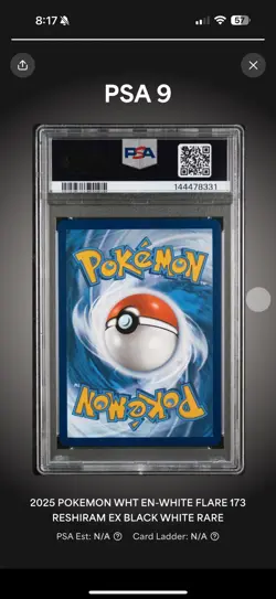 2025 Pokemon WHT En White Flare Reshiram Ex Black White Rare #173 PSA 9 Mint - Image 2