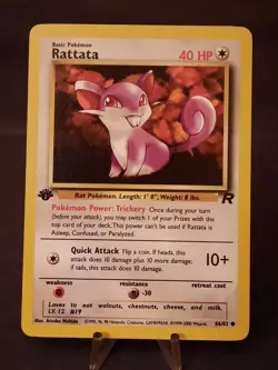 Pokemon Card Team Rocket 1st Edition Regular Finish Rattata 66/82 VLP-NM Vintage - Image 1