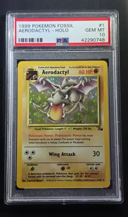 1999 Pokemon Fossil Unlimited Card Holo Aerodactyl Fossil PSA 10 1/62 - Image 2