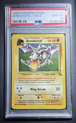1999 Pokemon Fossil Unlimited Card Holo Aerodactyl Fossil PSA 10 1/62 - Image 3