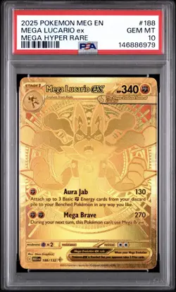 2025 Pokemon Mega Evolutions Mega Lucario EX Mega Hyper Rare #188 PSA 10 GEM MT - Image 1