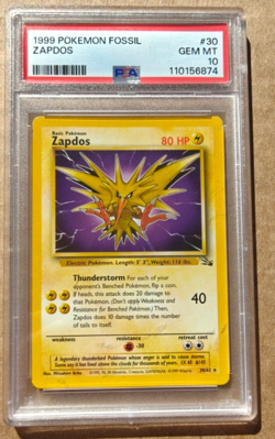 1999 Pokemon Fossil Zapdos #30 PSA 10 GEM MINT - Image 1
