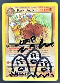 2000 Pokemon Team Rocket First Edition Dark Dugtrio COOP SKETCH AUTO #23/82 - Image 1
