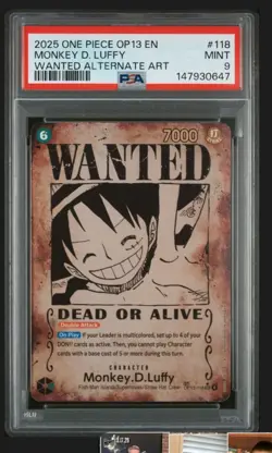2025 ONE PIECE OP13-CARRYING ON HIS WILL #118 MONKEY D. LUFFY PSA-9 Wanted - Image 1